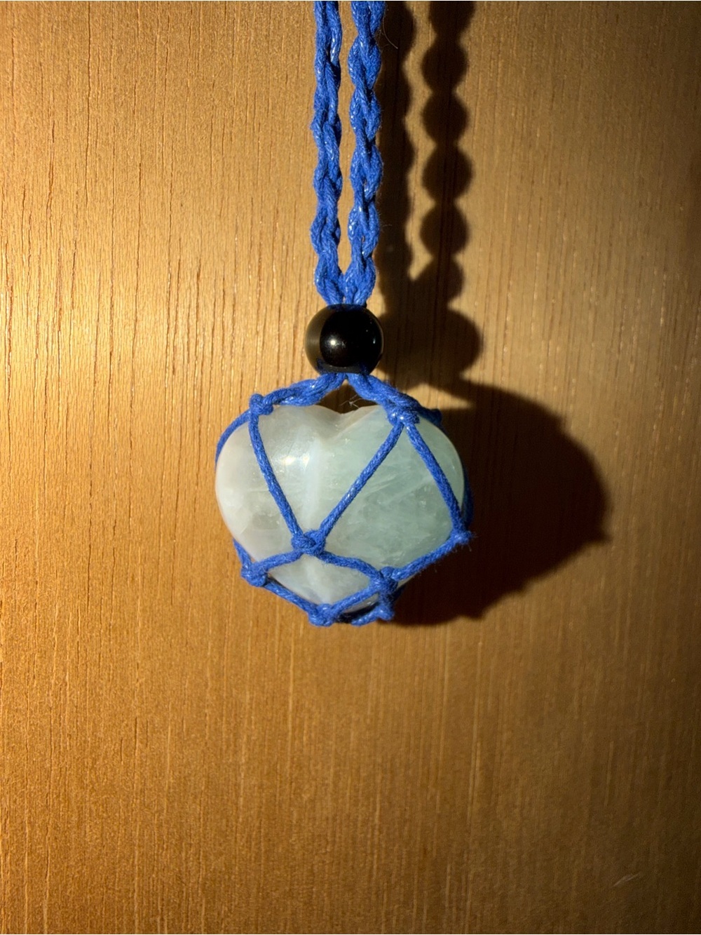 Handmade Blue Cord Heart Crystal Pendant Necklace fluorite